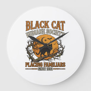 Black Cat Humane Society Halloween Vollmond Fleder Große Wanduhr