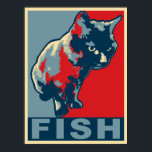 Black Cat Hungerfestungen - Pop Art Red & Blue Poster<br><div class="desc">Original Illustration meiner schwarzen Katze Mona,  die nie zufrieden ist,  bis sie bekommt,  was sie will - Fisch. Diese hungrige Katze ist im kühnen Stil des "Hoffen"-Posters illustriert.</div>