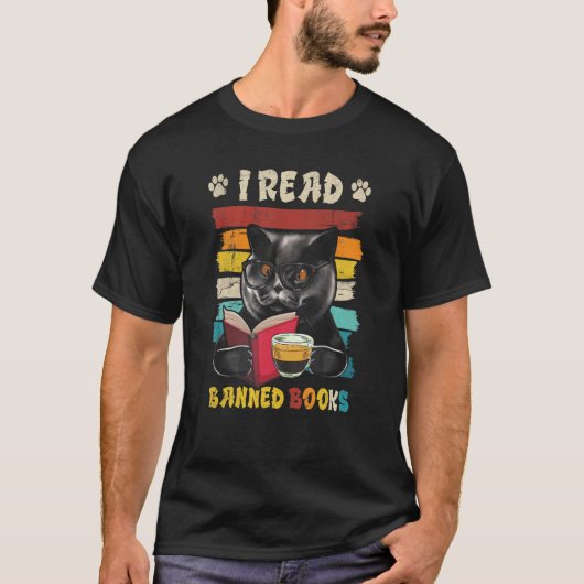 Black Cat I Read Banned Books Bookworms Reading Bo T-Shirt (Vorderseite)