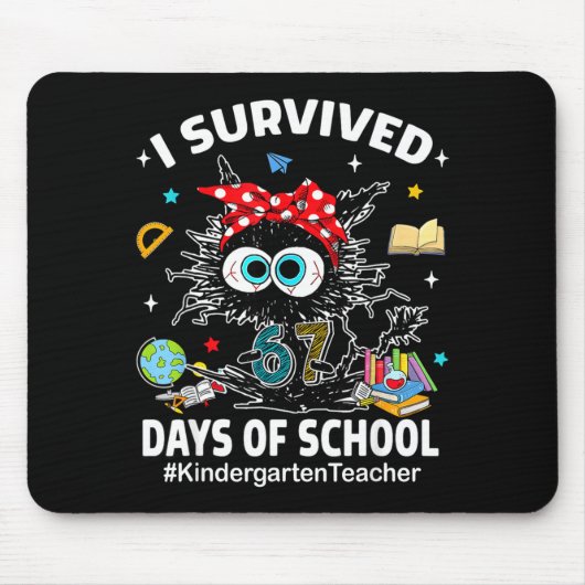 Black Cat I Survived 67 Days Of School Kindergarte Mousepad (Vorne)