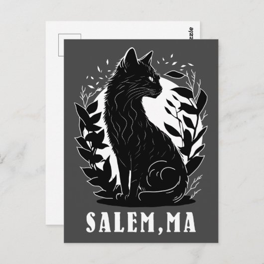 Black Cat Illustration | Salem Postkarte (Vorne/Hinten)