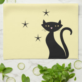 Black Cat im Stil von 1950 Geschirrtuch