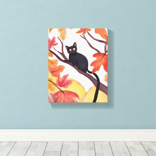 Black Cat in a Tree | Fall Autumn Spooky Cute Leinwanddruck (Insitu (Holzboden))