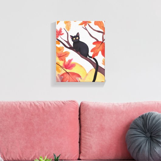 Black Cat in a Tree | Fall Autumn Spooky Cute Leinwanddruck (Insitu (Wohnzimmer))