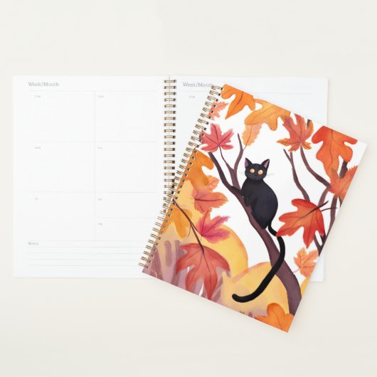 Black Cat in a Tree | Fall Autumn Spooky Cute Planer (Anzeige)