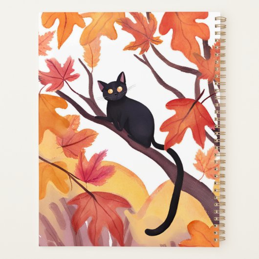 Black Cat in a Tree | Fall Autumn Spooky Cute Planer (Rückseite)