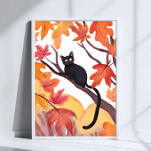 Black Cat in a Tree | Fall Autumn Spooky Cute Poster