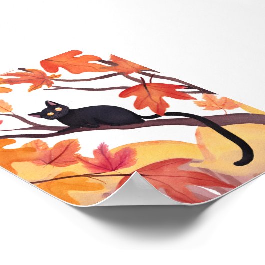 Black Cat in a Tree | Fall Autumn Spooky Cute Poster (Ecke)