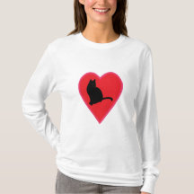 Black Cat in Blended Red and Pink Heart Tshirts