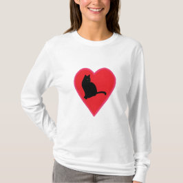 Black Cat in Blended Red and Pink Heart Tshirts