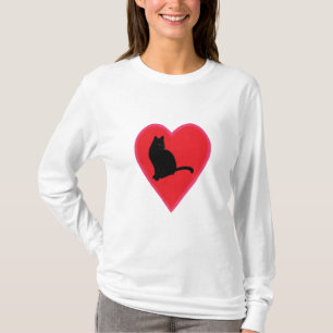 Black Cat in Blended Red and Pink Heart Tshirts