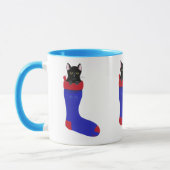 Black Cat in Blue Christmas Strumpf Tasse (Links)