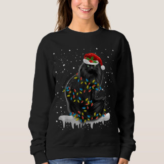 Black Cat in Christmas Lights Funny Xmas Cat Mama Sweatshirt