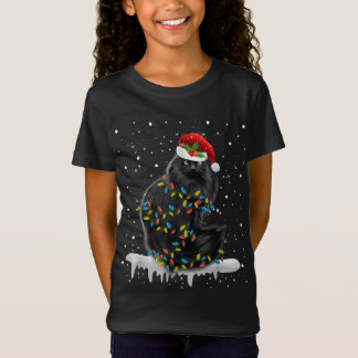 Black Cat in Christmas Lights Funny Xmas Cat Mama T-Shirt