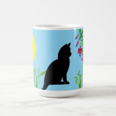 Black Cat in Contemporary Plant Design Mug Kaffeetasse (Mittel)