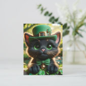 Black Cat in Green St. Patrick's Day Attraktion Postkarte (Stehend Vorderseite)