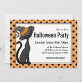 Black Cat in Hexenhut-Halloween-Party Einladung (Vorderseite)