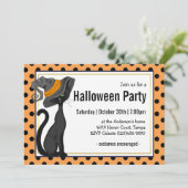 Black Cat in Hexenhut-Halloween-Party Einladung (Stehend Vorderseite)
