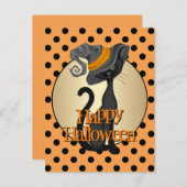 Black Cat in Hexenhut Happy Halloween Postkarte (Vorne/Hinten)