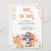 Black Cat in Hexenhuttrick oder Treat Birthday Einladung (Vorderseite)