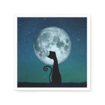 Black Cat in Moonlight Paper Napkins
