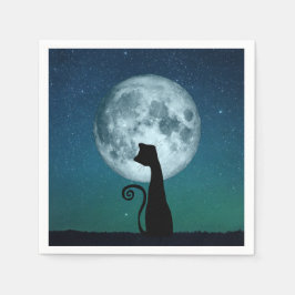 Black Cat in Moonlight Paper Napkins Serviette