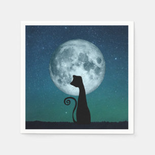 Black Cat in Moonlight Paper Napkins Serviette
