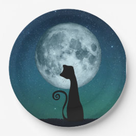 Black Cat in Moonlight Paper-Tellern Pappteller