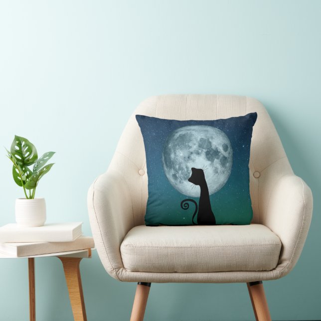 Black Cat In Moonlight Throw Pillow Kissen (Stuhl )