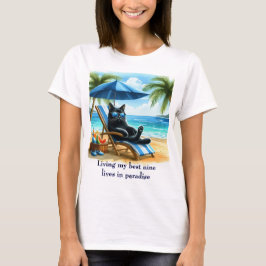 Black Cat in Paradise Beach Time T-Shirt