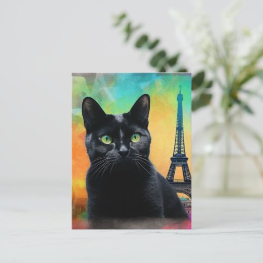 Black Cat in Paris Postkarte (Stehend Vorderseite)