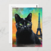 Black Cat in Paris Postkarte (Vorne/Hinten)