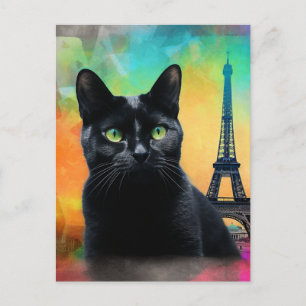 Black Cat in Paris Postkarte