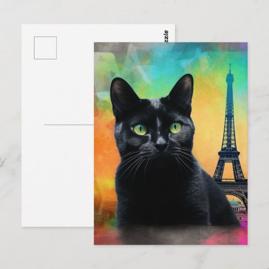 Black Cat in Paris Postkarte (Vorne/Hinten)