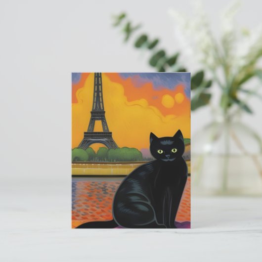 Black Cat in Paris Postkarte (Stehend Vorderseite)