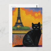 Black Cat in Paris Postkarte (Vorne/Hinten)