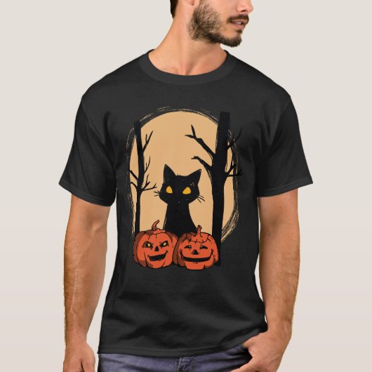 "Black Cat in Pumpkin Halloween T - Shirt - Niedli (Vorderseite)