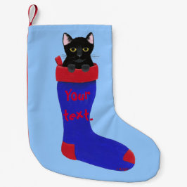 Black Cat in Red and Blue Christmas Strumpf Kleiner Weihnachtsstrumpf