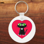 Black Cat In Red Heart Schlüsselanhänger (Vorderseite)