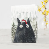 black cat in santa hat fun Holiday Christmas card Karte (Gelbe Blume)