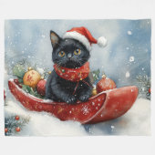 Black Cat in Sledge Let it Snow Christmas Fleecedecke (Vorderseite (Horizontal))