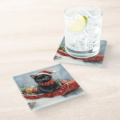 Black Cat in Sledge Let it Snow Christmas Glasuntersetzer (Schrägansicht)