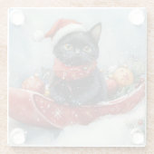Black Cat in Sledge Let it Snow Christmas Glasuntersetzer (Rückseite)