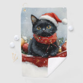 Black Cat in Sledge Let it Snow Christmas Golfhandtuch (Insitu)