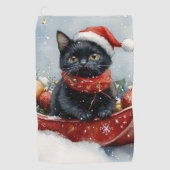 Black Cat in Sledge Let it Snow Christmas Golfhandtuch (Vorderseite)