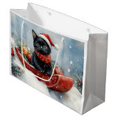 Black Cat in Sledge Let it Snow Christmas Große Geschenktüte (Vorderseite Schrägansicht)