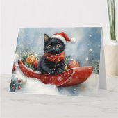 Black Cat in Sledge Let it Snow Christmas Karte (Vorderseite)