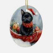 Black Cat in Sledge Let it Snow Christmas Keramik Ornament (Rechts)