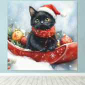Black Cat in Sledge Let it Snow Christmas Leinwanddruck (Insitu (Holzboden))