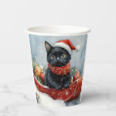 Black Cat in Sledge Let it Snow Christmas Pappbecher (Rückseite)